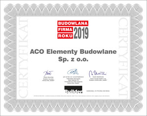 Dyplom Budowlana Firma Roku 2019 ACO