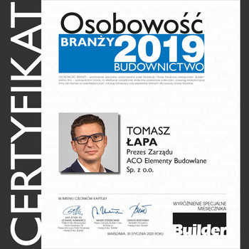 Dyplom Osobowosc Branzy2019 ACO Tomasz Lapa